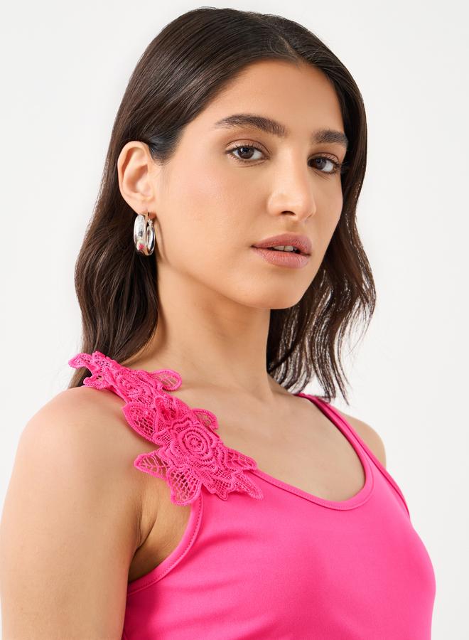 تايك تو فستان ميدي بدون أكمام بتطريز دانتيل وردي وزهور - Image 4