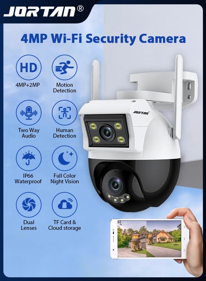 جورتان كاميرا 2 في 1 عدسة مزدوجة 6MP كاميرا أمان ذكية واي فاي كاميرا مراقبة خارجية مقاومة للماء IP66 مع كشف الحركة للبشر والمركبات وتتبع الحركة ورؤية ليلية بالألوان وصوت ثنائي الاتجاه وتحكم PTZ بزاوية 360 درجة - Image 1