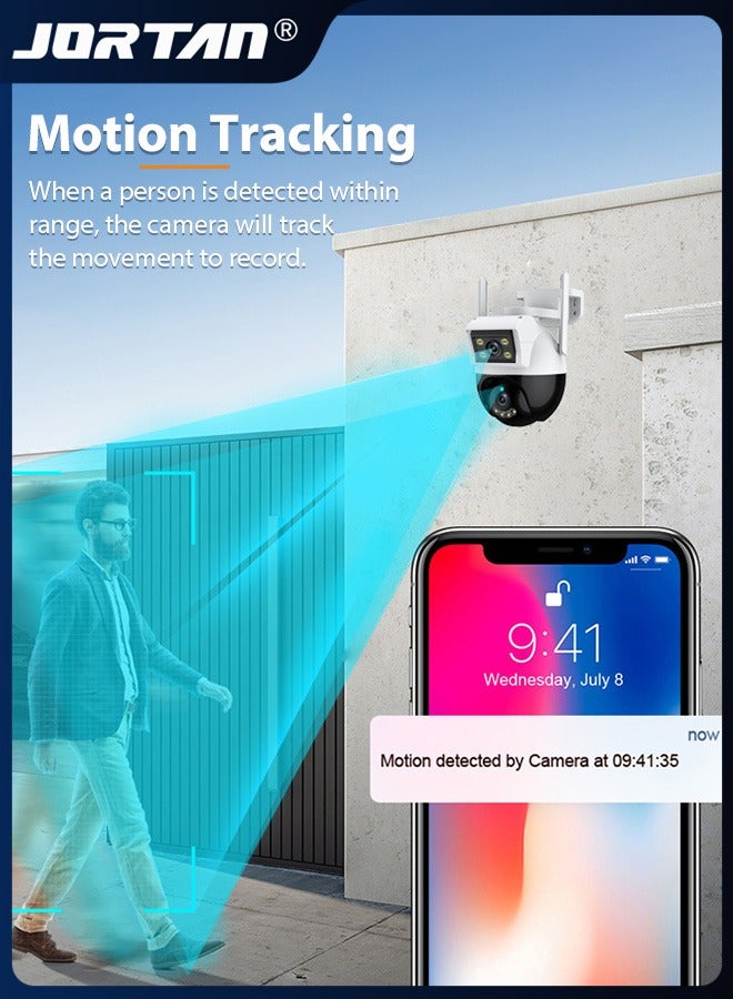 جورتان كاميرا 2 في 1 عدسة مزدوجة 6MP كاميرا أمان ذكية واي فاي كاميرا مراقبة خارجية مقاومة للماء IP66 مع كشف الحركة للبشر والمركبات وتتبع الحركة ورؤية ليلية بالألوان وصوت ثنائي الاتجاه وتحكم PTZ بزاوية 360 درجة - Image 2
