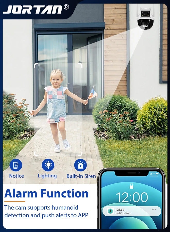 جورتان كاميرا 2 في 1 عدسة مزدوجة 6MP كاميرا أمان ذكية واي فاي كاميرا مراقبة خارجية مقاومة للماء IP66 مع كشف الحركة للبشر والمركبات وتتبع الحركة ورؤية ليلية بالألوان وصوت ثنائي الاتجاه وتحكم PTZ بزاوية 360 درجة - Image 3