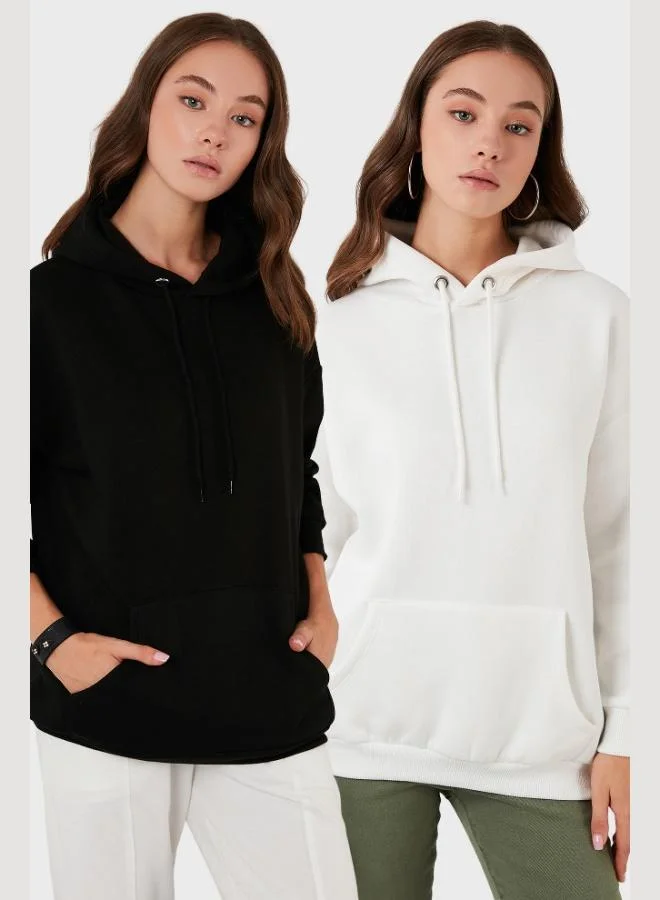 ليلا ليلا قطن مقاس عادي ياقة بغطاء رأس شتوية عبوتين سويت شيرت نسائي