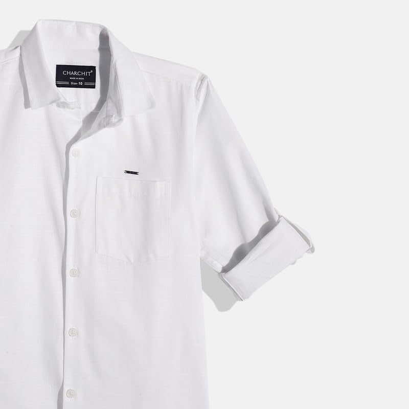CHARCHIT Boys Cotton Regular Fit Plain Full Sleeves Casual Shirt - White - Image 3