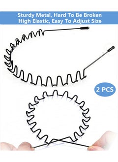 bodbop XINGZHE bodbop XINGZHE Hair Bands Men 2 Pcs Metal Headbands Men Hair Band Fashion Headband For Women's Sports Hairband Unisex Head Band Hair Hoop With Elastic Non Slip Wavy Teeth, Black  - Image 2