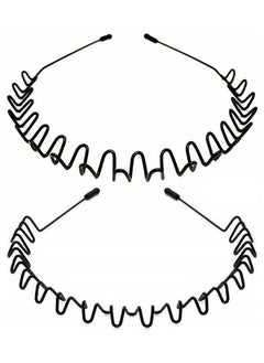bodbop XINGZHE bodbop XINGZHE Hair Bands Men 2 Pcs Metal Headbands Men Hair Band Fashion Headband For Women's Sports Hairband Unisex Head Band Hair Hoop With Elastic Non Slip Wavy Teeth, Black  - Image 1