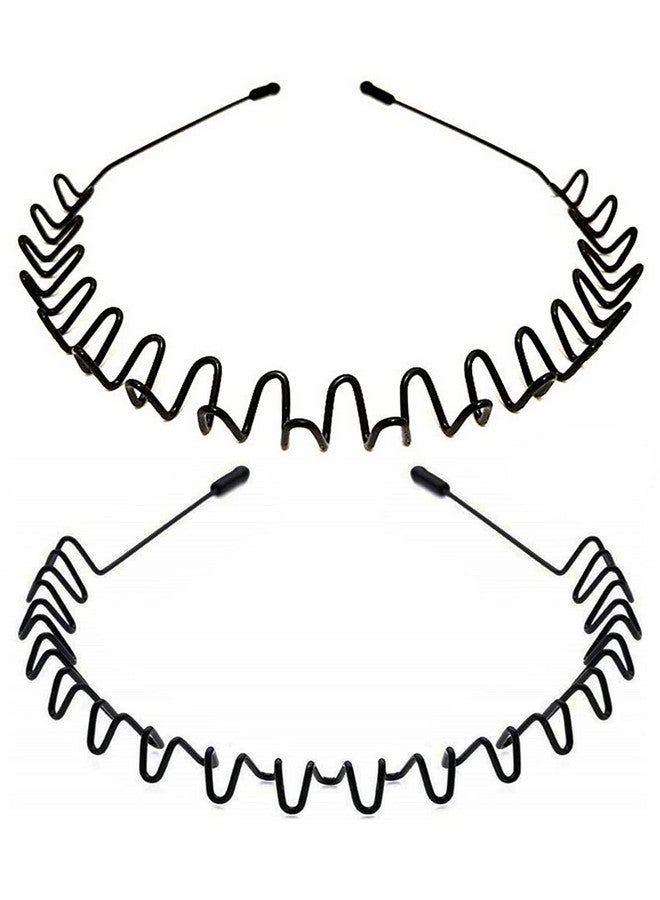 بودبوب_إكسينغز ربطات شعر للرجال من bodbop XINGZHE، قطعتان من عصابات الرأس المعدنية، ربطة شعر عصرية للنساء، ربطة شعر رياضية للجنسين، طوق شعر مع أسنان مموجة مرنة غير قابلة للانزلاق، لون أسود - Image 1