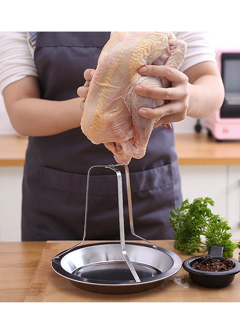Sturdy Stainless Steel Chicken Roaster Rack with Bowl - Vertical Poultry & Turkey Holder for Indoor & Outdoor Cooking - Essential BBQ Tool for Home & Camping, Set of 2  - Image 5