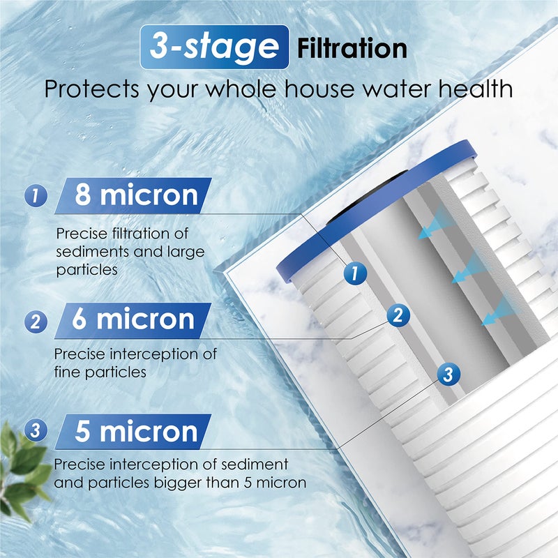 Waterdrop AP810 Whole House Water Filter, Replacement for 3MÂ® Aqua-PureÂ® AP810, AP801, AP811, WhirlpoolÂ® WHKF-GD25BB, WHKF-DWHBB, 5 Micron, 10" x 4.5", Well & Tap Water Filter, Pack of 3 - Image 4