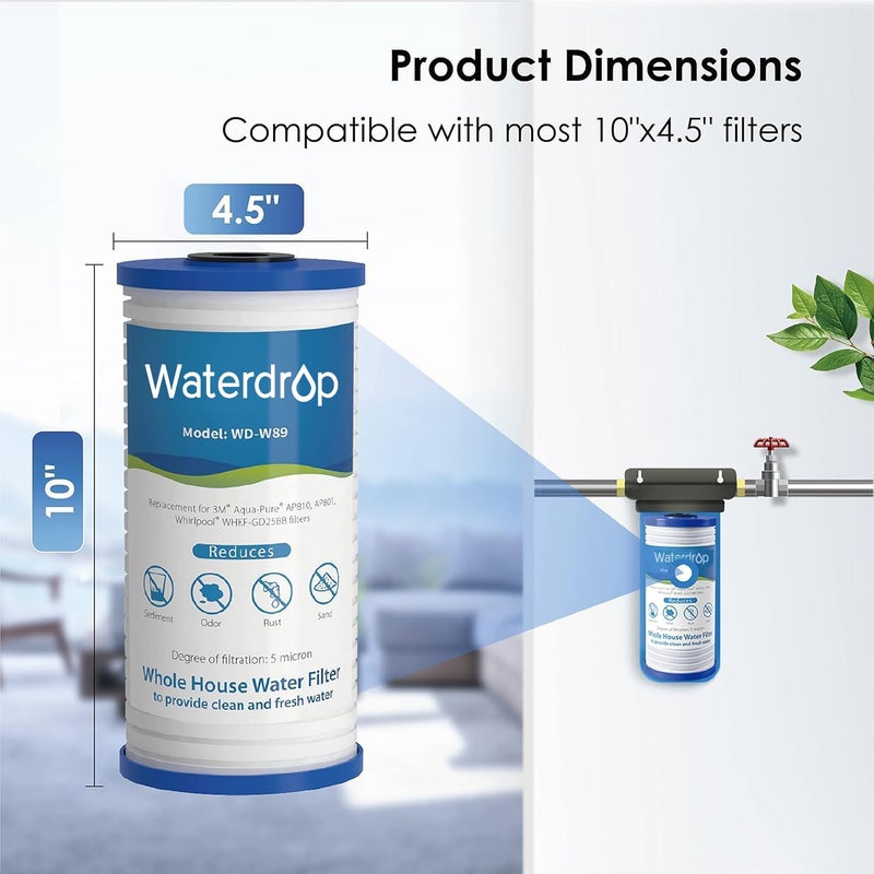 Waterdrop AP810 Whole House Water Filter, Replacement for 3MÂ® Aqua-PureÂ® AP810, AP801, AP811, WhirlpoolÂ® WHKF-GD25BB, WHKF-DWHBB, 5 Micron, 10" x 4.5", Well & Tap Water Filter, Pack of 3 - Image 2