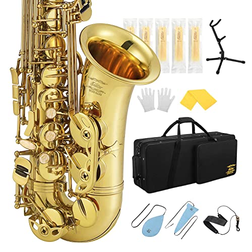 Eastar Professional Alto Saxophone Golden E Flat Eb with Cleaning Kit, Carrying Case, Mouthpiece, Neck Strap, Reeds, Stand, AS-Ⅲ - Image 1