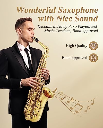 Eastar Professional Alto Saxophone Golden E Flat Eb with Cleaning Kit, Carrying Case, Mouthpiece, Neck Strap, Reeds, Stand, AS-Ⅲ - Image 4