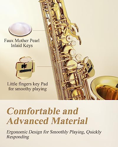 Eastar Professional Alto Saxophone Golden E Flat Eb with Cleaning Kit, Carrying Case, Mouthpiece, Neck Strap, Reeds, Stand, AS-Ⅲ - Image 3