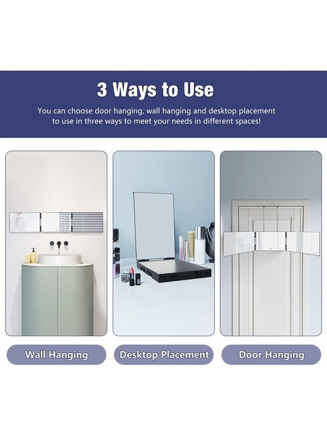 3 Way Mirror for Self Hair Cutting, 360° Mirror for Men or Women, Trifold Self Haircut Mirror with Height Adjustable Hooks, for Makeup, Styling, Shaving, Braiding, Dye Hair (Black Without LED)