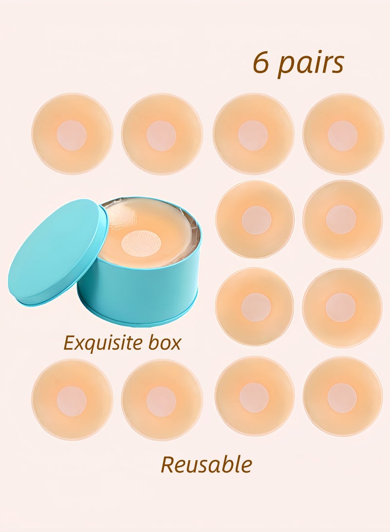 TAYYIB NOOR 6 Pairs Reusable Silicone Nipple Cover – Invisible Stick On Bra, Washable Breast Pads, Ultra Thin Adhesive Breast Pasties with Storage Box - Image 1