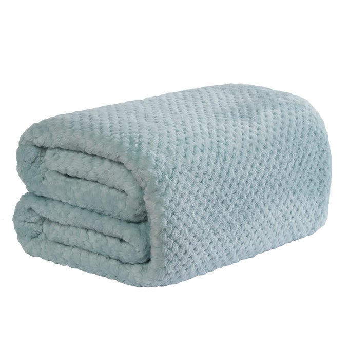 FLUFFY FLEECE THROW BLANKET FOR SOFA SOFT COSY WARM HONEYCOMB WAFFLE MINK BLANKET FOR BED LIGHTWEIGHT TRAVEL FAUX FUR DOUBLE THROWS DUCK EGG BLUE 150 X 200CM