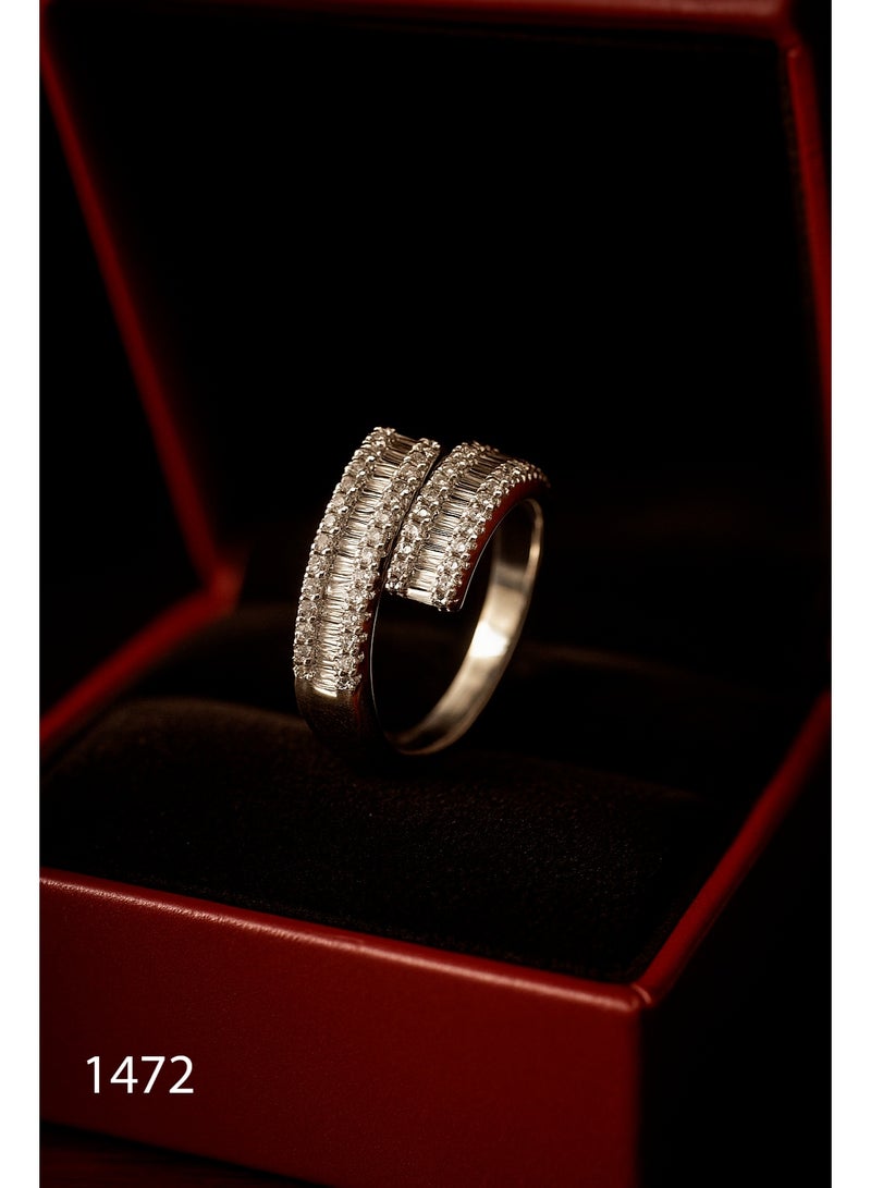 3Diamonds Platinum & Rhodium-Plated Open Ring – Adjustable Silver Band with Baguette & Micro Zircon - Image 1