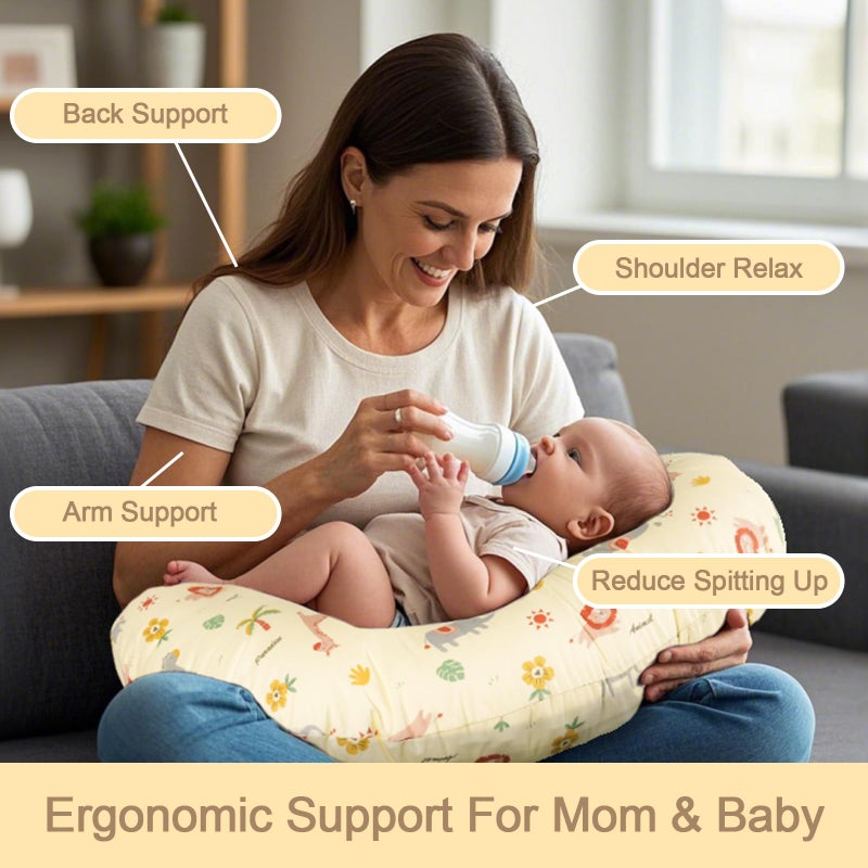 x-vesolje Nursing Pillow, Breastfeeding Pillow with Removable Cover, Ergonomic Breast Feeding Pillow, Baby Feeding Support Pillow for Mom Easier Breastfeeding- Original Size/Animal Yellow - Image 3