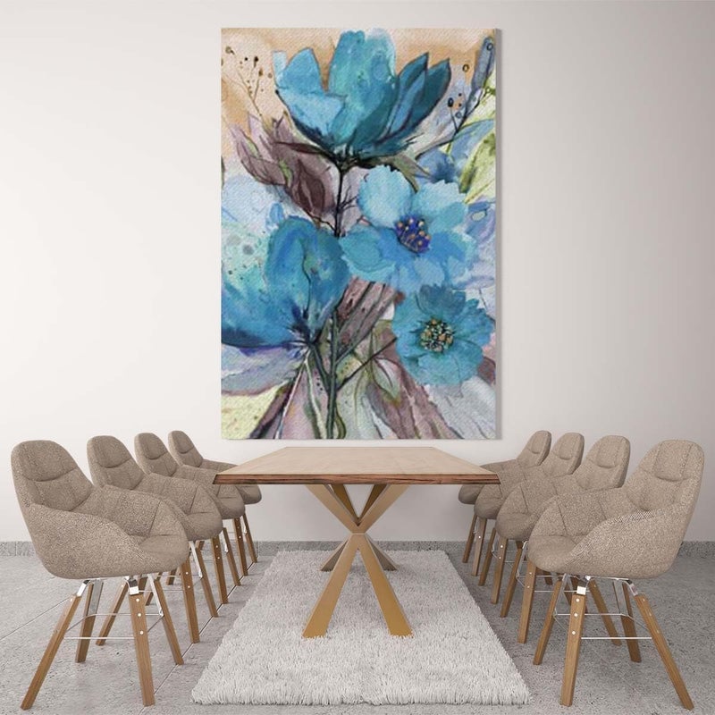 BPA Flowers In Blue Shading Canvas Wall Art - Image 1