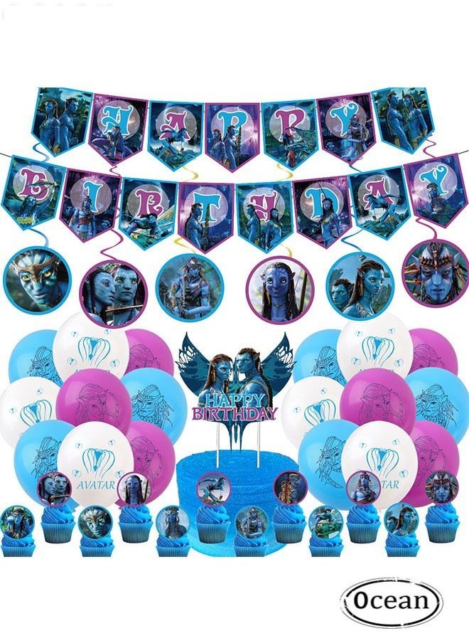 Ocean - 53 Pcs Avatar 2 Themed Birthday Party Decoration, Avatar Cake Toppers Cupcake Toppers, Avatar Balloon Birthday Party Decoration Cake Decorations for Avatar Birthday party Supplies - Image 1