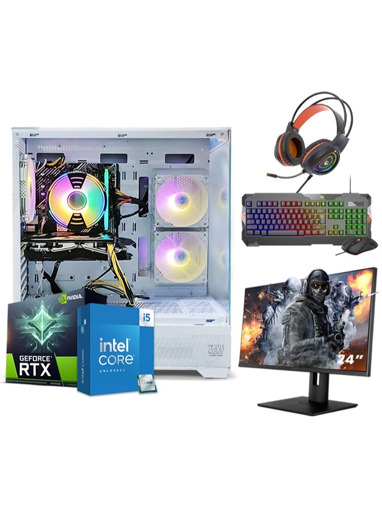 Truenort Zenith Drop All In One Bundle Gaming PC,  Intel Core i5-12400F  Processor (CPU) | RTX 3050  Graphics Card (GPU) | 16GB RAM Memory | 1TB  SSD Storage | 24" FHD Monitor | Keyboard, Mouse & Headphone Set |Built- In WiFi | Windows 11 Pro | TrueNort RGB Gaming  Case White  - Image 1