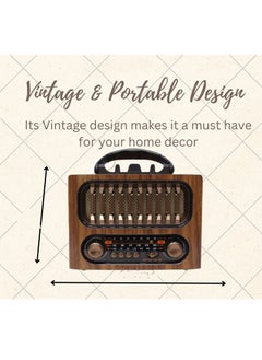 Beauenty Portable Vintage Decor Radio Retro Bluetooth Speaker FM/AM/SW Old Fashion Classic Style Adjustable Antenna Rechargeable Battery Powered for Outdoor Picnic Beach Camping Supports TF Card USB  - Image 2