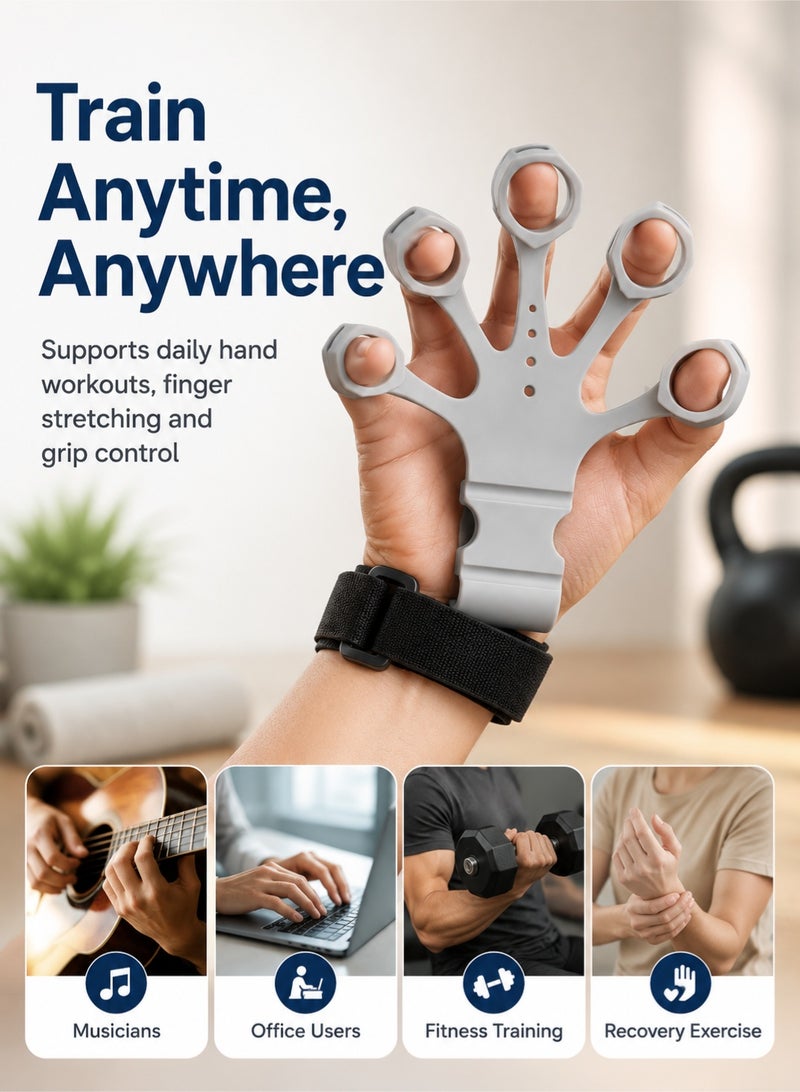 Leoxol Finger Exerciser | Silicone Hand Grip Trainer With Wrist Strap | 3 Resistance Level Finger Stretcher For Hand Strength Grip Training Fitness And Recovery - Image 4