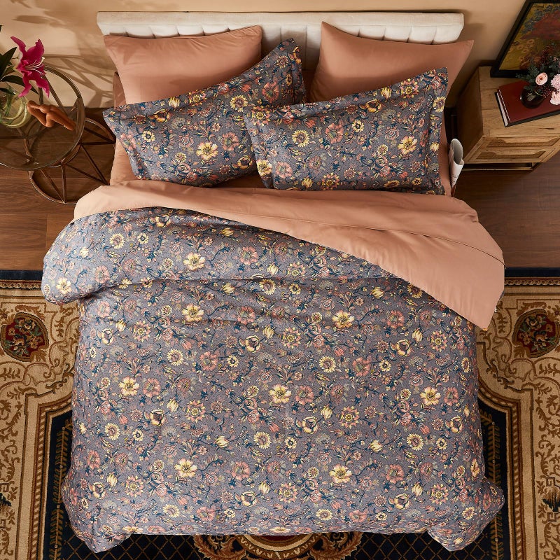 Cupocupa Floral King Size Comforter Set - Cute Vintage 3 Pieces King Comforters Size Set with Garden Botanical Design, Fluffy Shabby Chic Boho Bedding for King Size Bed with Soft Leaves Pattern - Image 4
