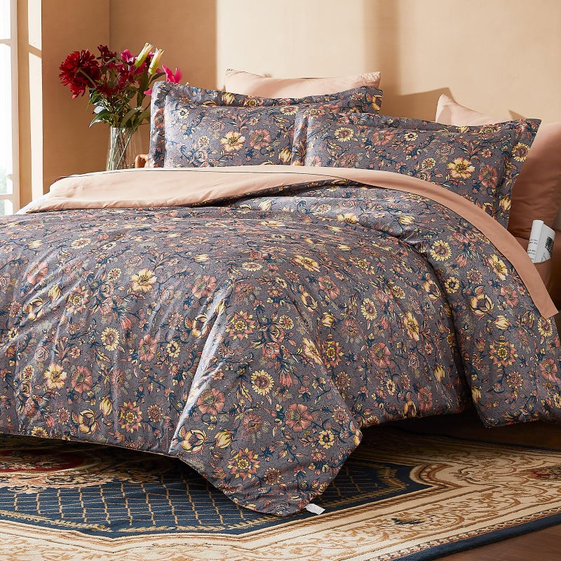 Cupocupa Floral King Size Comforter Set - Cute Vintage 3 Pieces King Comforters Size Set with Garden Botanical Design, Fluffy Shabby Chic Boho Bedding for King Size Bed with Soft Leaves Pattern - Image 3