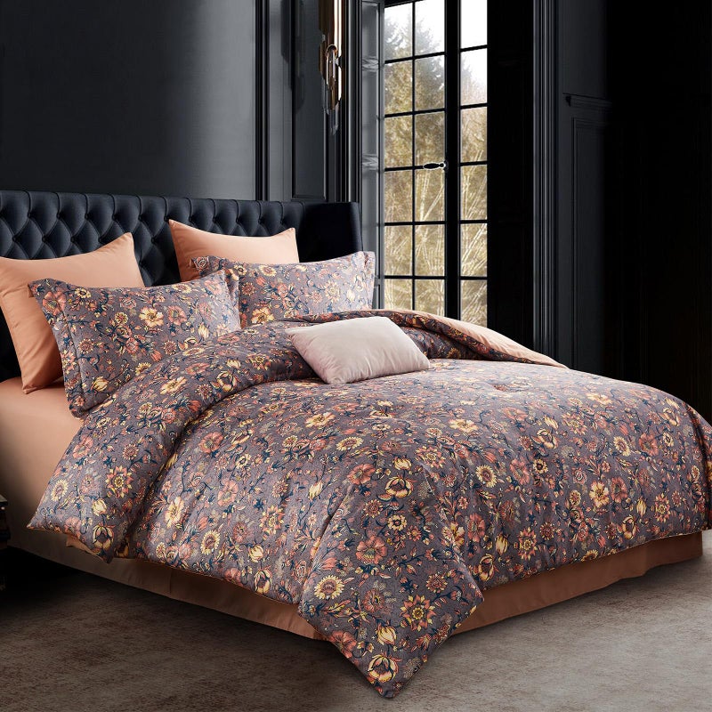 Cupocupa Floral King Size Comforter Set - Cute Vintage 3 Pieces King Comforters Size Set with Garden Botanical Design, Fluffy Shabby Chic Boho Bedding for King Size Bed with Soft Leaves Pattern - Image 5