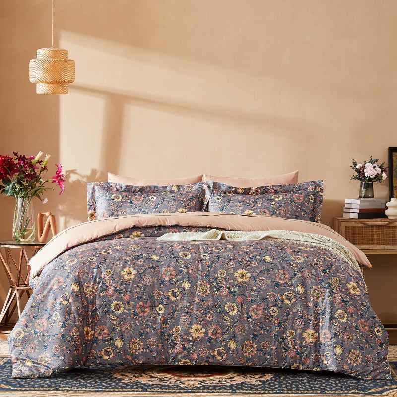Cupocupa Floral King Size Comforter Set - Cute Vintage 3 Pieces King Comforters Size Set with Garden Botanical Design, Fluffy Shabby Chic Boho Bedding for King Size Bed with Soft Leaves Pattern - Image 2