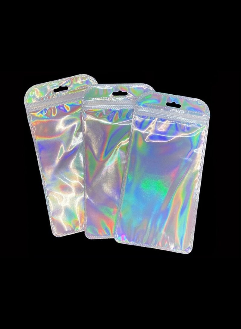 50 قطعة من أكياس الهولوغرام القوس قزح متوسطة الحجم القابلة للإغلاق (10x18.5 سم / 3.94"x7.28") | أكياس بديلة للزيبلوك فضي ممتاز مع واجهة شفافة وخلفية معدنية وزوايا مستديرة | تغليف عرضي ذاتي الإغلاق لمستحضرات التجميل، الإكسسوارات، الحلويات، الصابون، هدايا الحفلات، بائعي إتسي، هدايا رمضان والمناسبات | أكياس تخزين هولوغرامية لامعة للمشاريع الصغيرة - Image 2