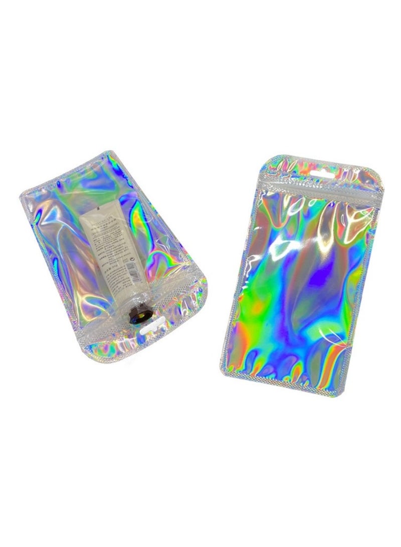 50 قطعة من أكياس الهولوغرام القوس قزح متوسطة الحجم القابلة للإغلاق (10x18.5 سم / 3.94"x7.28") | أكياس بديلة للزيبلوك فضي ممتاز مع واجهة شفافة وخلفية معدنية وزوايا مستديرة | تغليف عرضي ذاتي الإغلاق لمستحضرات التجميل، الإكسسوارات، الحلويات، الصابون، هدايا الحفلات، بائعي إتسي، هدايا رمضان والمناسبات | أكياس تخزين هولوغرامية لامعة للمشاريع الصغيرة - Image 3