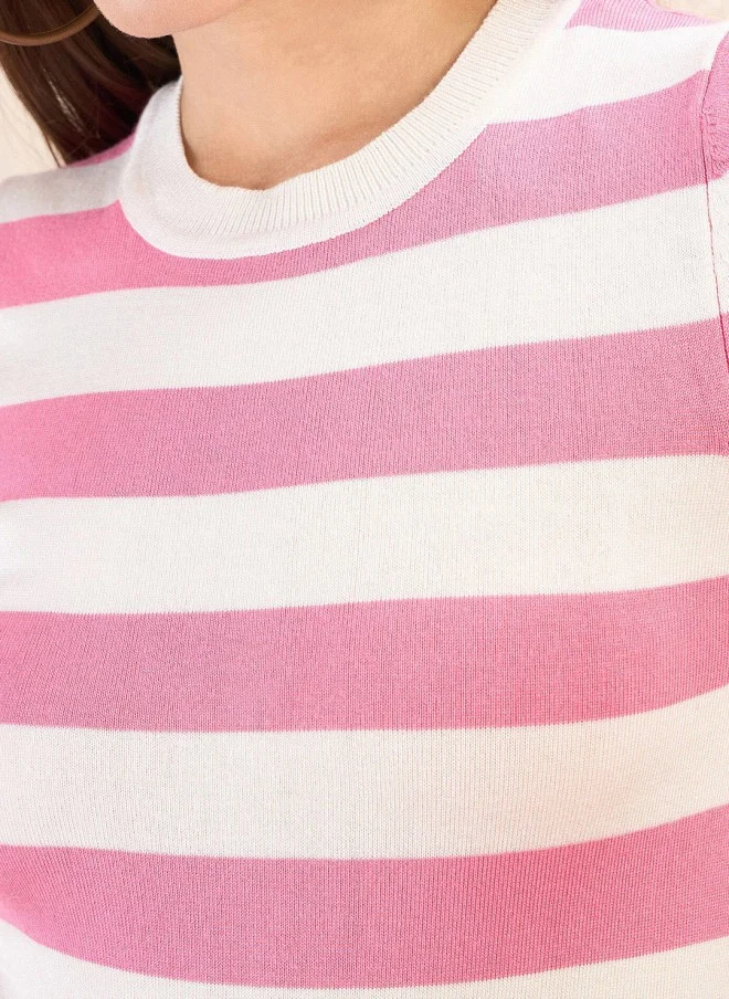 SASSAFRAS Striped Crochet Top for Women