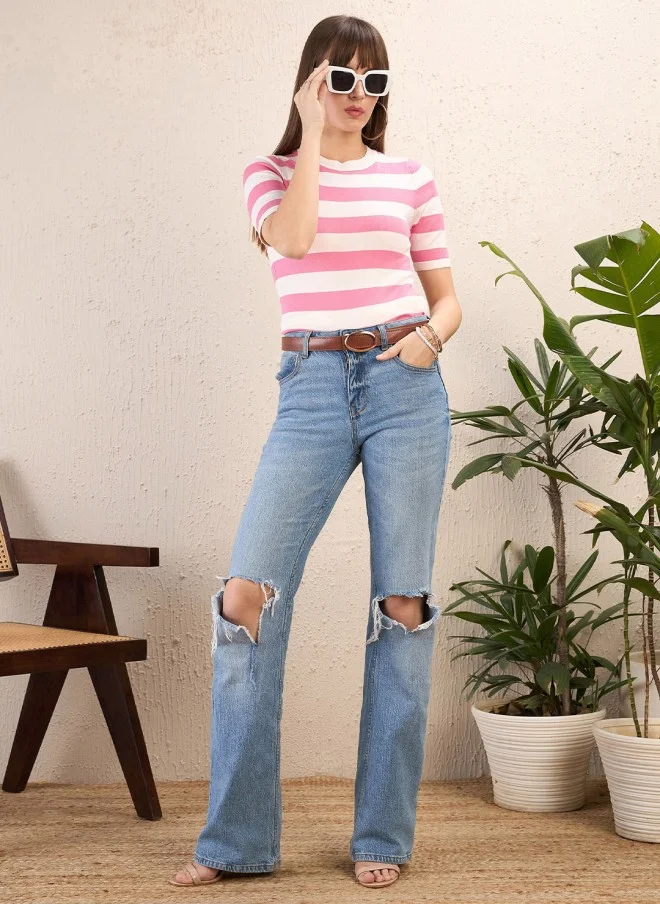 ساسافراس بلوزة كروشيه مخططة للنساء