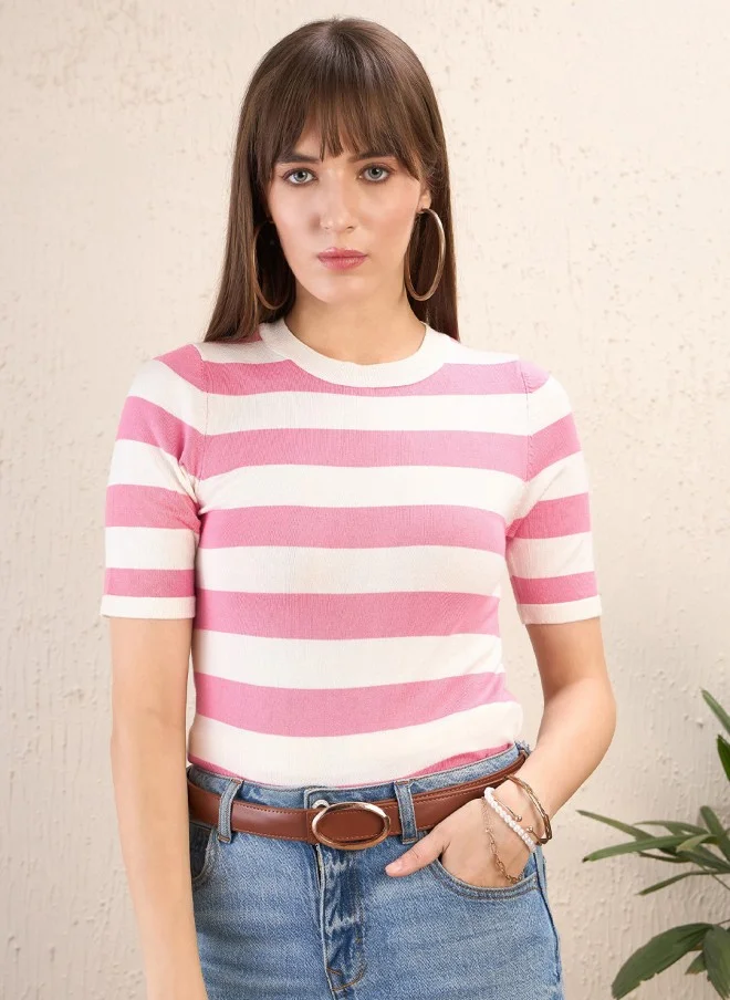 SASSAFRAS Striped Crochet Top for Women