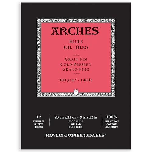 Arches Huile Oil Pad, Cold Pressed, 140lb/300gsm, 12 Sheet, 9x12 inch, Arches Oil Paper 100% Cotton - Image 1