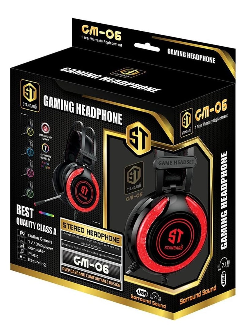 Standard - Headphone Gaming Stereo Headphone STANDARD GM-06 with 7.1 Surround Sound- usb socket with luminous bubbles 7 color Works with gaming consoles,ps4,ps5  computers - Image 1