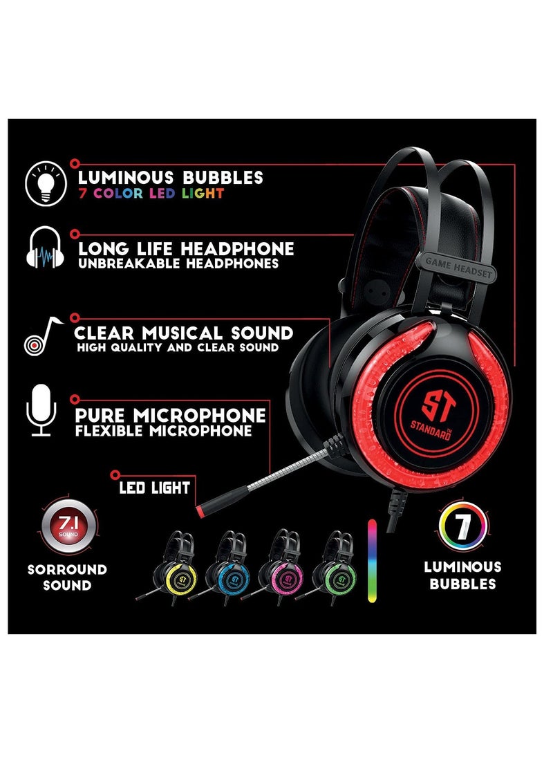 Standard - Headphone Gaming Stereo Headphone STANDARD GM-06 with 7.1 Surround Sound- usb socket with luminous bubbles 7 color Works with gaming consoles,ps4,ps5  computers - Image 1