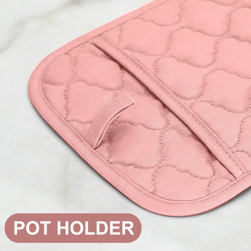 BSKSSK Oven Mitts Pot Holders Sets/Kitchen Towels and Dishcloths  Oven Gloves Kitchen Dish Towels 500 Degree Heat Resistant Potholders with Non-Slip Silicone Surface for Cooking  Grilling  Baking-PINK - Image 4