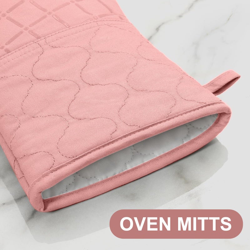 BSKSSK Oven Mitts Pot Holders Sets/Kitchen Towels and Dishcloths  Oven Gloves Kitchen Dish Towels 500 Degree Heat Resistant Potholders with Non-Slip Silicone Surface for Cooking  Grilling  Baking-PINK - Image 3