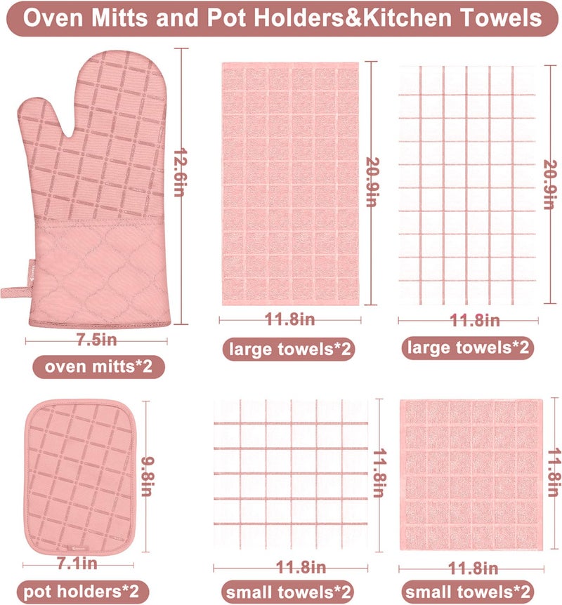 BSKSSK Oven Mitts Pot Holders Sets/Kitchen Towels and Dishcloths  Oven Gloves Kitchen Dish Towels 500 Degree Heat Resistant Potholders with Non-Slip Silicone Surface for Cooking  Grilling  Baking-PINK - Image 2