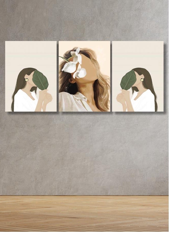 Marktna Set Of 3 Framed Canvas Wall Arts Stretched Over Wooden Frame with a Woman Design - Image 1