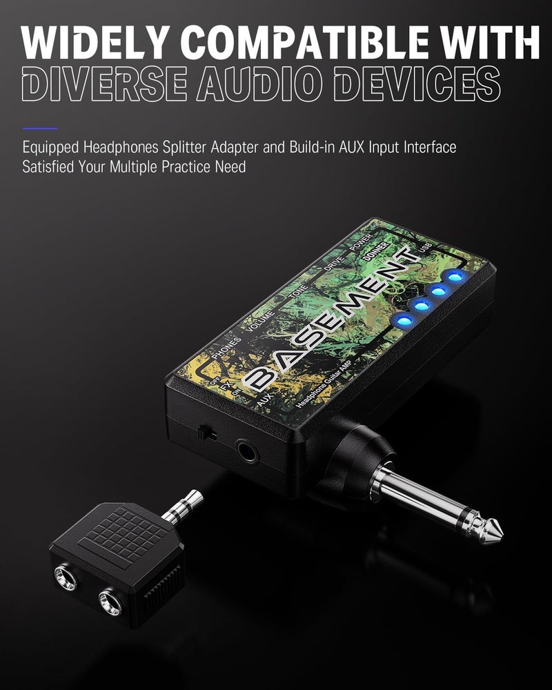 Donner Bass Guitar Headphone Amp Basement USB Rechargeable Mini Portable Bass Headphone Amplifier - Image 4