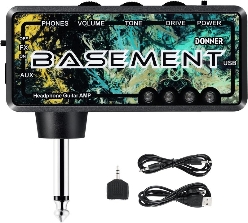 Donner Bass Guitar Headphone Amp Basement USB Rechargeable Mini Portable Bass Headphone Amplifier - Image 1