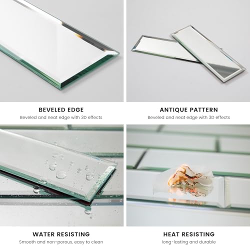 Adedeo Peel and Stick Beveled Mirror Glass Subway Tile Sliver 3 x 12 Inch for Kitchen Backsplash Bathroom Wall （20 Pcs） - Image 5