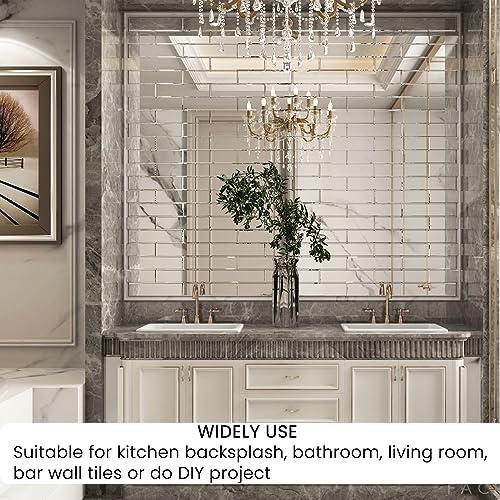 Adedeo Peel and Stick Beveled Mirror Glass Subway Tile Sliver 3 x 12 Inch for Kitchen Backsplash Bathroom Wall （20 Pcs） - Image 2