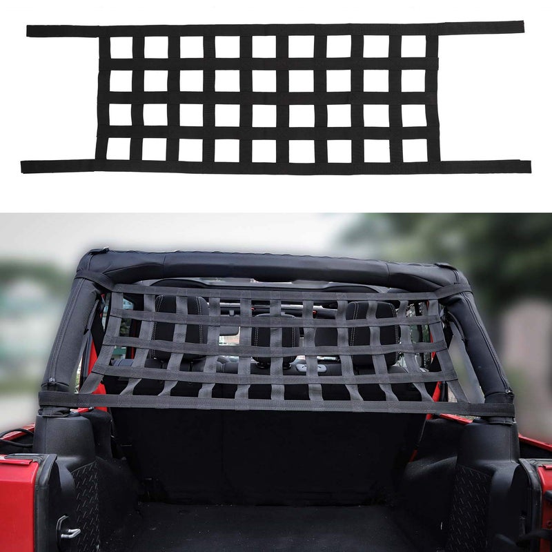 JeCar Mesh Roof Cargo Net Roof Hammock Exterior Accessories Compatible with Jeep Wrangler 19872023 YJ TJ LJ JK JKU JL JLU JT Black