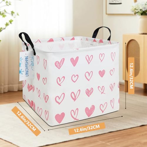 LANGYASHAN Square Storage Baskets Waterproof Canvas Children Laundry Nursery Hamper for Shelves Gift Baskets Toy Organizer Room Decor Square Pink Heart - Image 3