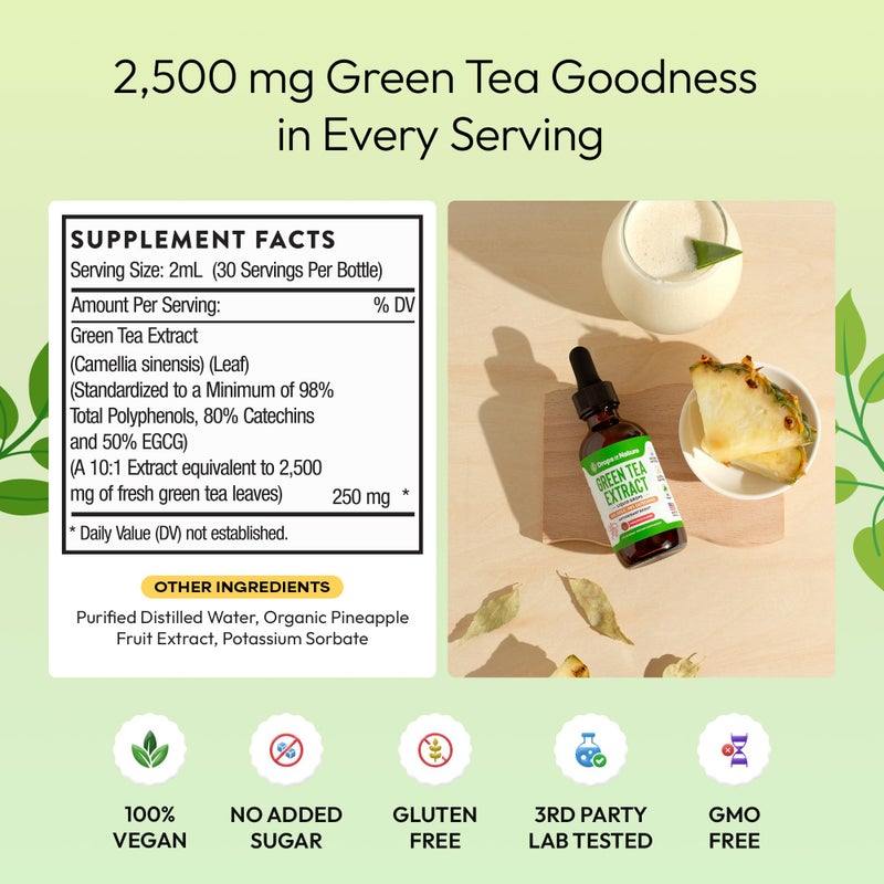 Drops of Nature Green Tea 10:1 Extract 50% EGCG - Green Tea Liquid Drops - Vegan, 4X More Powerful Than Pills & Capsules - 2oz Antioxidant & Immune Supplement - Skin, Heart Support, Brain Health & Memory Boost - Image 4