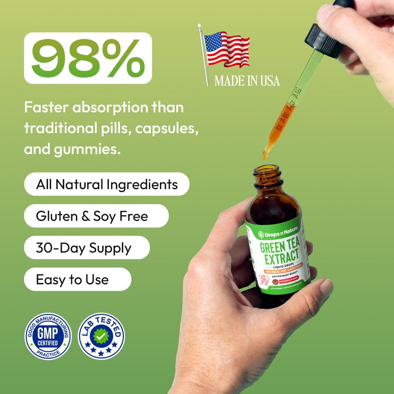 Drops of Nature Green Tea 10:1 Extract 50% EGCG - Green Tea Liquid Drops - Vegan, 4X More Powerful Than Pills & Capsules - 2oz Antioxidant & Immune Supplement - Skin, Heart Support, Brain Health & Memory Boost - Image 3