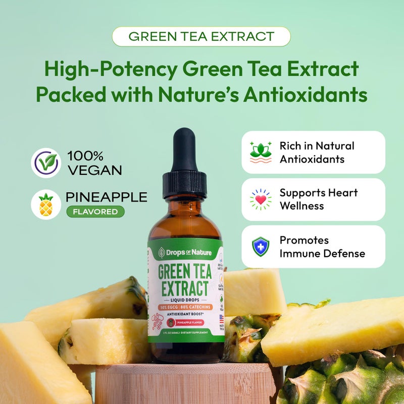Drops of Nature Green Tea 10:1 Extract 50% EGCG - Green Tea Liquid Drops - Vegan, 4X More Powerful Than Pills & Capsules - 2oz Antioxidant & Immune Supplement - Skin, Heart Support, Brain Health & Memory Boost - Image 2